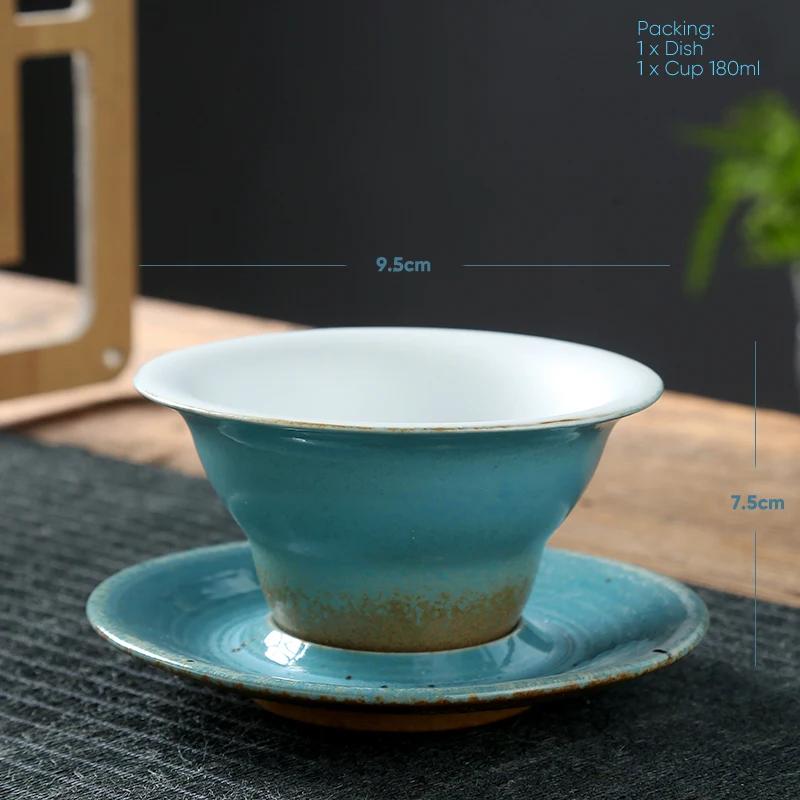 Coffee cup handmade Japanese retro figured cup rough pottery kiln change ceramic mug saucer tea mug coffee cups set  teacup