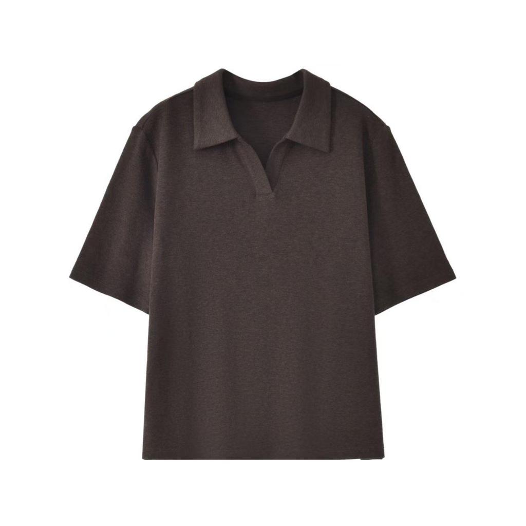 26-Year-Old Style V-Neck Knit Women's Solid Color Short-Sleeve T-Shirt