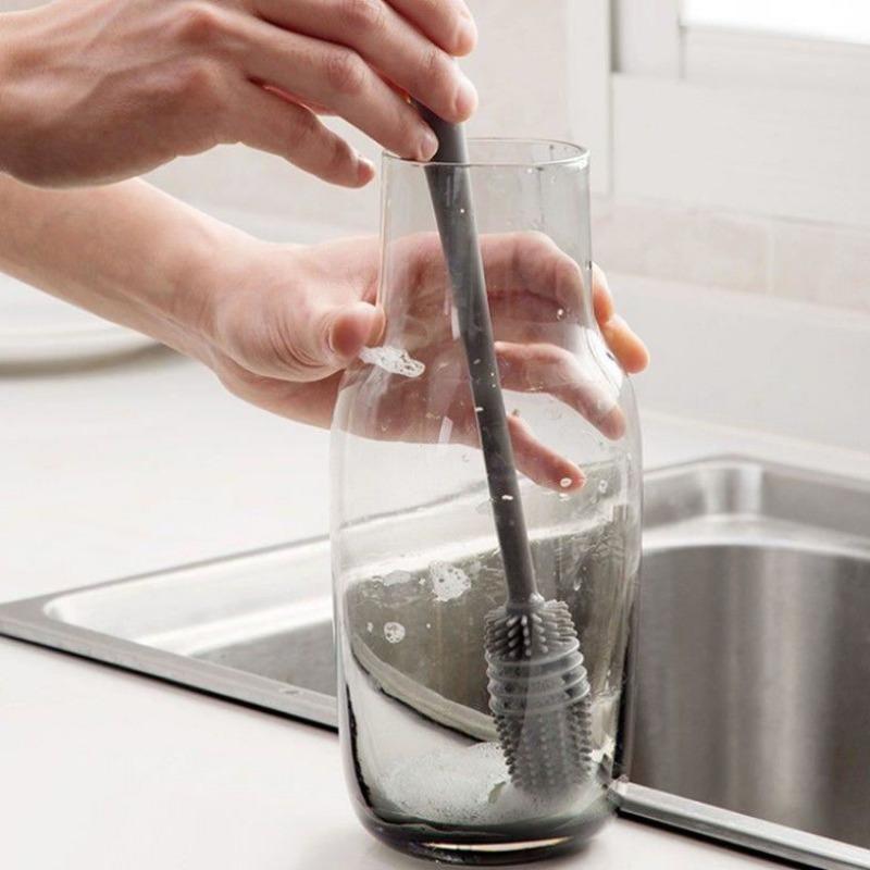 Silicone Cup Brush Scrubber Glass Cleaner Kitchen Cleaning Tool Long Handle Drink Wineglass Bottle
