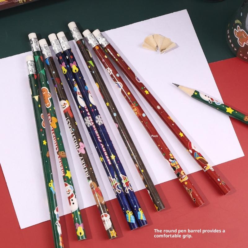 30Pcs Cartoon Christmas Pencil Set With Rubber Creative Pencil Christmas Study Writing Draw School Stationery Supplies Gifts