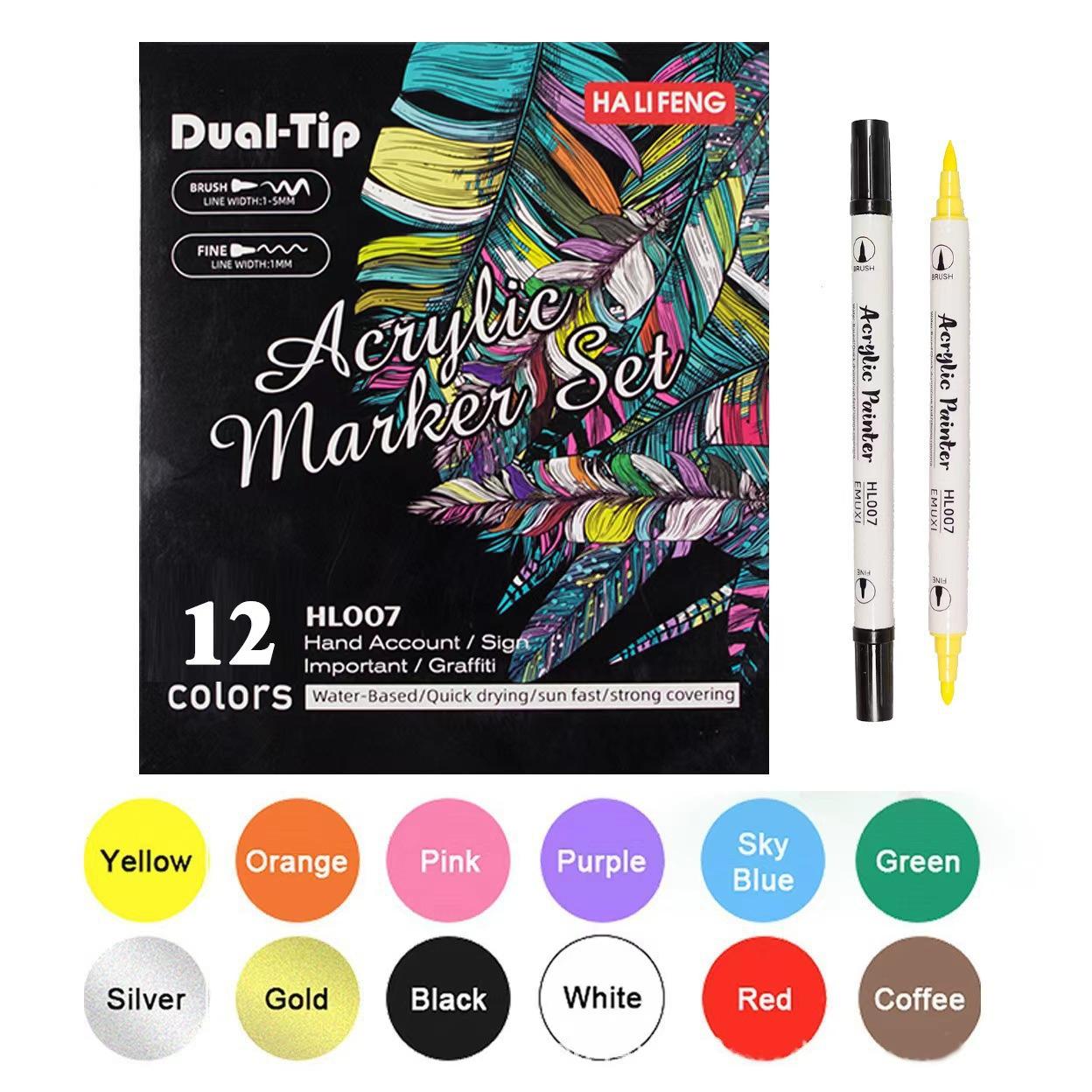 12/24/36/48/60 Цветных Акриловых Маркеров с Двумя Наконечниками, Водорастворимые, с Мягким Наконечником, Штабелируемые Акварельные Кисти для Детского Рисования