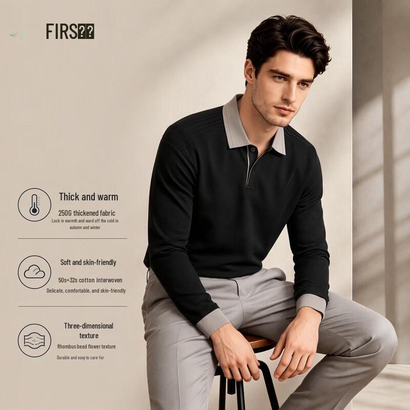 FIRS Men's Textured Long-Sleeve Polo Shirt