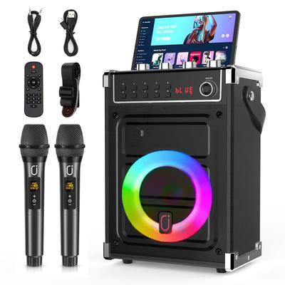 Máquina de Karaoke, Altavoz Bluetooth con Ajuste de Graves/Agudos/Eco y Luz LED, Soporta USB, Tarjeta SD, AUX, TWS, FM, REC
