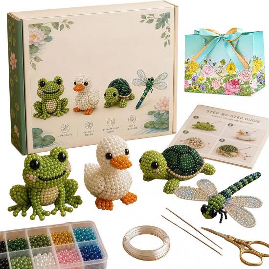 Petite 3D Perlen-Tier Bastelset Handgemachtes Perlenstickerei Set mit bunten Perlen & Anleitung Kreatives Basteln Geschenk für Erwachsene & Anfänger