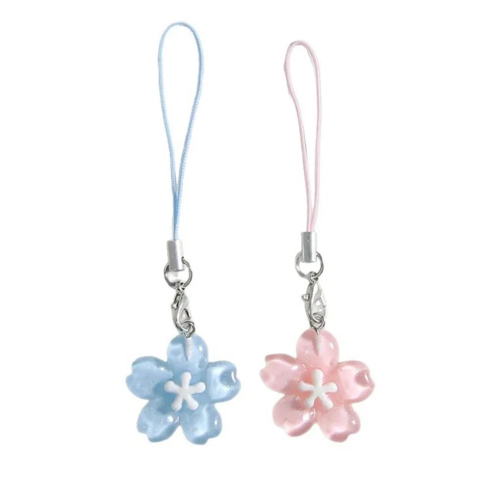 Colorful Resin Cherry Blossom Mobile Phone Lanyard Keychain for Women INS Bag Pendant Hanging Ornament DIY Backpack Charm Gift