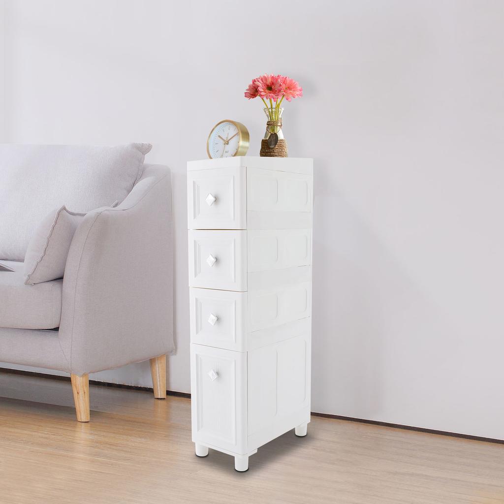 Tall Bathroom Floor Cabinet with 4 Tiers, Narrow Slim PP Storage Organizer, Free Standing Cabinet, Modern White Storage Shelf