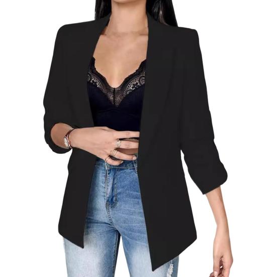 Damen Anzugjacke Revers Langarm Klappentaschen Anzugjacke Einfarbig Vorne Offen Bürodame Business Outwear