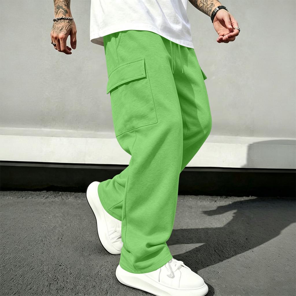 Men's Loose Fit Cargo Sweatpants Straight Leg Casual Pants with Drawstring Elastic Waist for Athletic Everyday Wear
