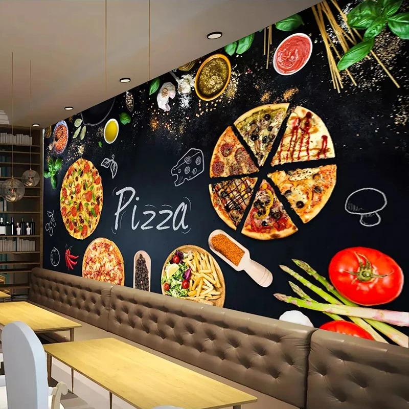 Wall Art Cartoon Fast Food Pizza Ingredients Murals Posters Graffiti Restaurants Coffee Shops Photos Wallpapers 3D