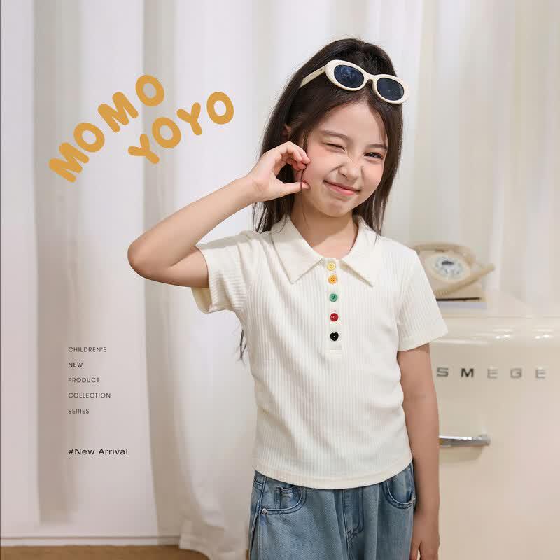 Girls  Rainbow Button Ribbed Polo T-Shirt M