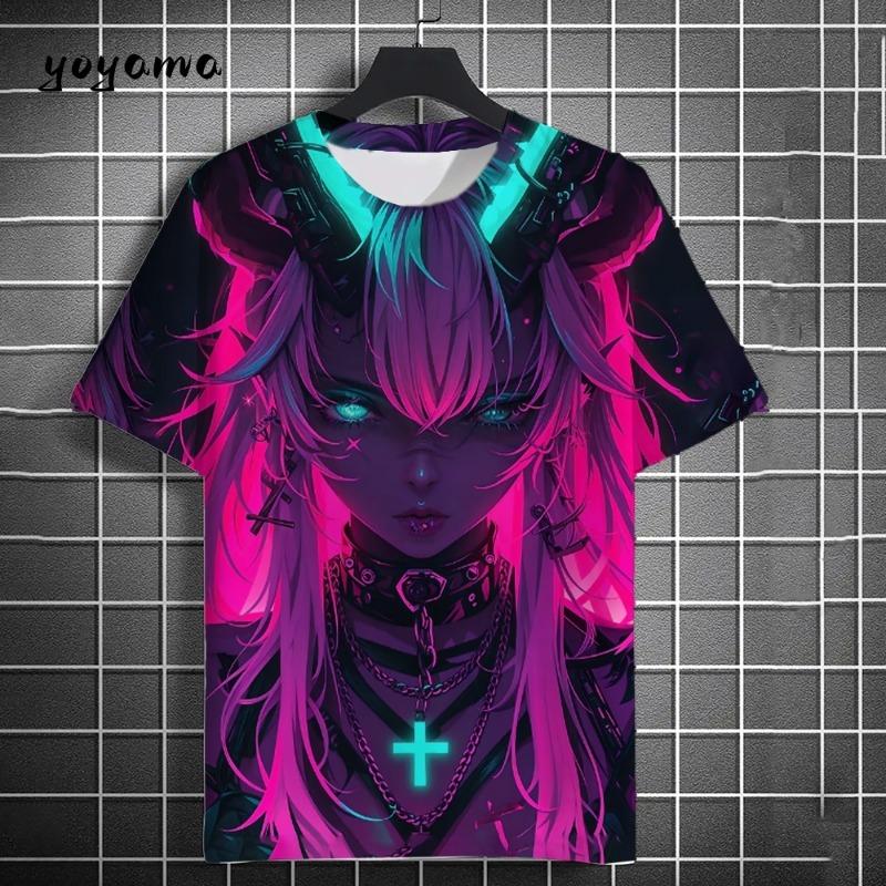 Men T-Shirt Japanese Manga Girl Style Print T-Shirt Fashion Breathable 3D Print