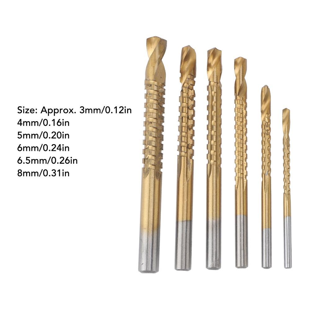 6 Stück Titanbeschichtete Spiralbohrer 3-8mm Seitenschneider mit Kerben für Holz Metall Kunststoff