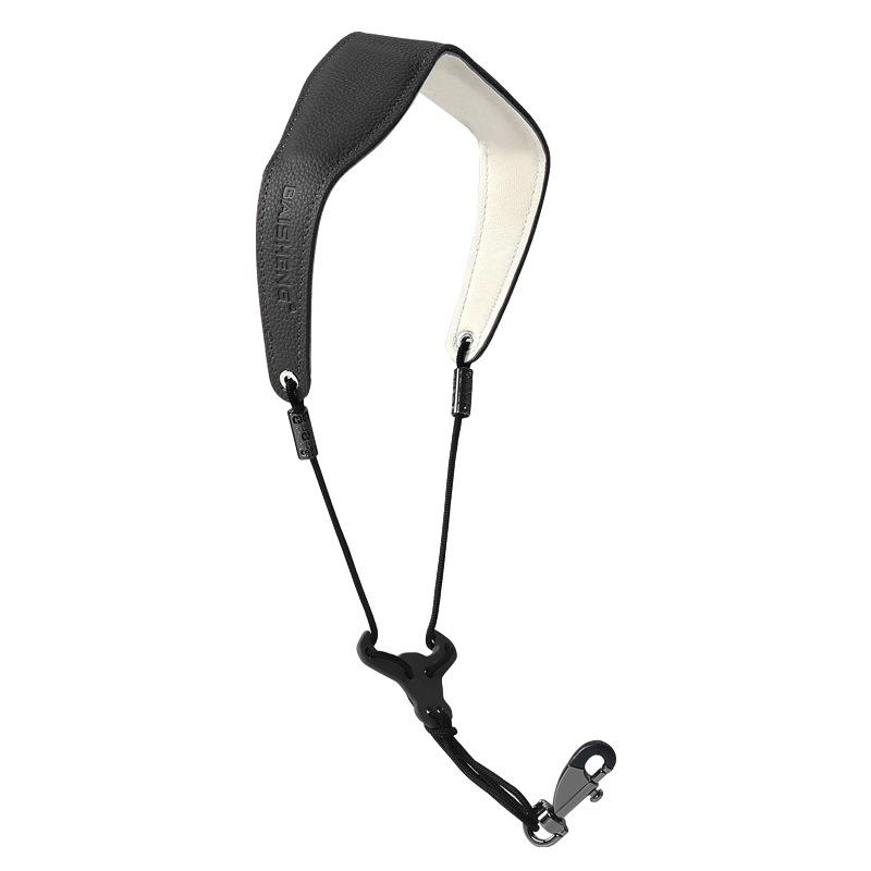 Universal Saxophone Strap - Black Cowhide Lanyard for Students, Adults, and Children Imported Cowhide, Customizable