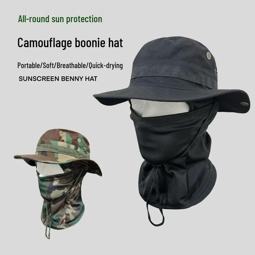 Outdoor Sonnenschutz Camouflage Hut & Sturmhauben Set: Winddicht, Sonnenschutz für Bergsteigen, Angeln & Radfahren