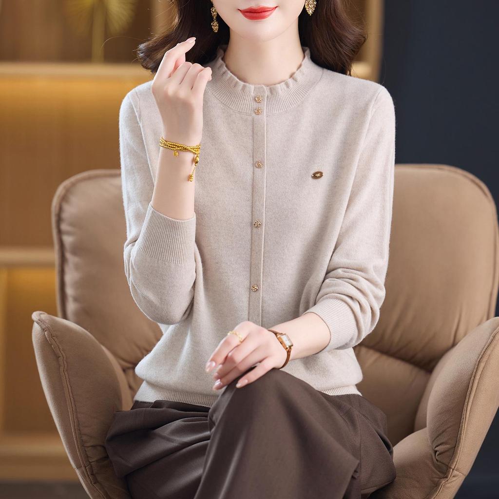 Damski sweter z 100% czystej wełny, miękki, z okrągłym dekoltem - Nowa kolekcja jesień/zima dla mam w średnim wieku