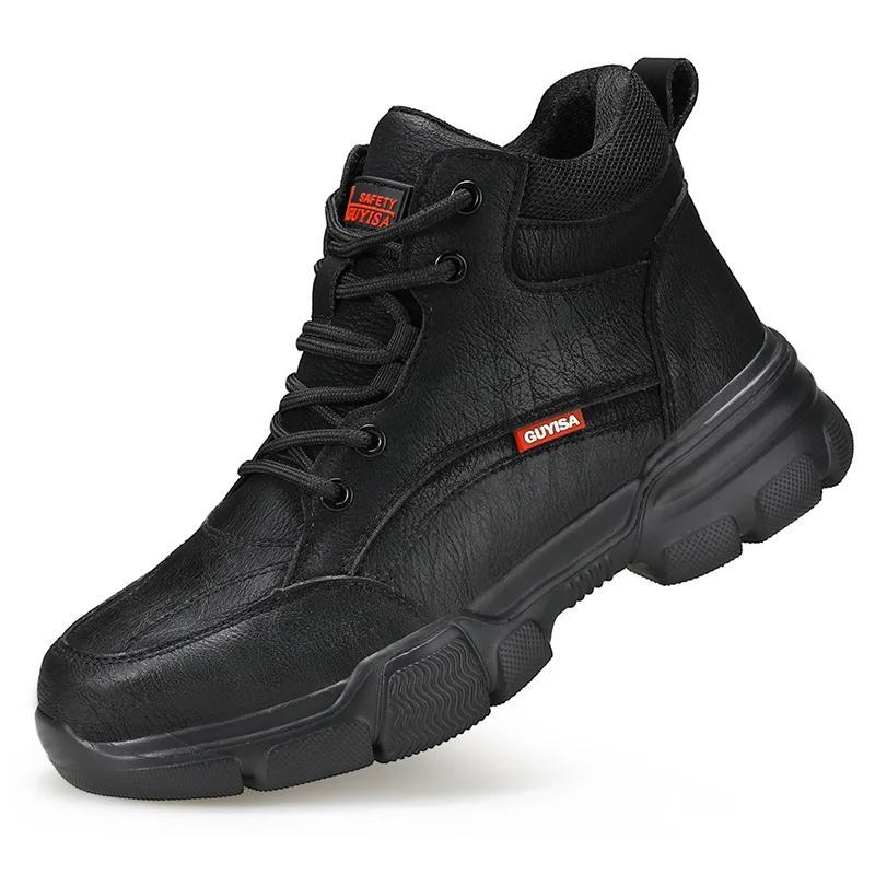 Black Leather Winter Plush Safety Work Boots For Men Waterproof Anti Nail Pressure Labor Shoes Indestructible Steel Toe Footwear