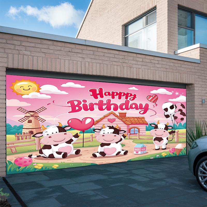 1 piece, birthday happy cartoon cow farm background decoration, polyester banner decoration, home decoration