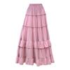 White Tiered Ruffle Hem Skirt High Waist Flowy A-Line Maxi Skirt, Summer Chiffon Layered Skirt with Pleats
