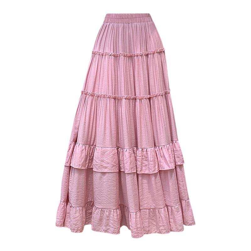 White Tiered Ruffle Hem Skirt High Waist Flowy A-Line Maxi Skirt, Summer Chiffon Layered Skirt with Pleats