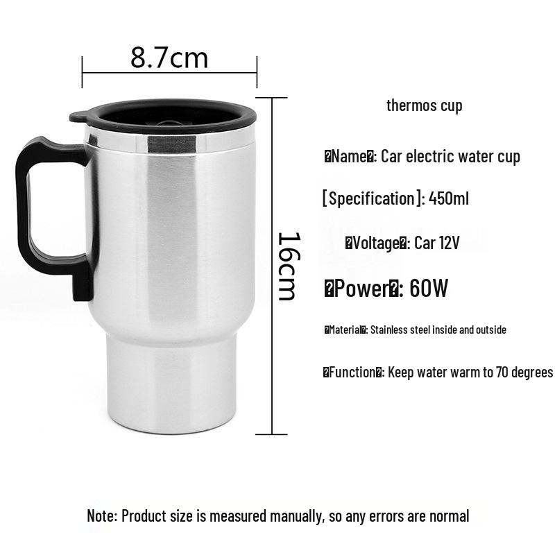 12V Double-Layer Stainless Steel Car Heating Cup, 450ml Capacity