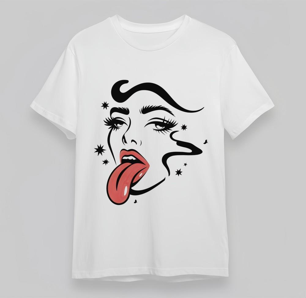 

Women s Oversize T-shirt With Edgy Lip Stars Design Unisex White 100% Cotton Top S