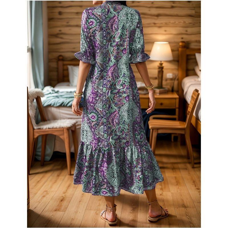 XL-5XL Women Dress Plus Ladies Skirt Spring/Summer Print V-neck Plus Size Dresses Women