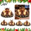 Artificial Evergreen Centerpieces Lighted Highland Cow Christmas Table Centerpiece, Resin Flickering LED Flameless Candles, Frosted Snow Covered