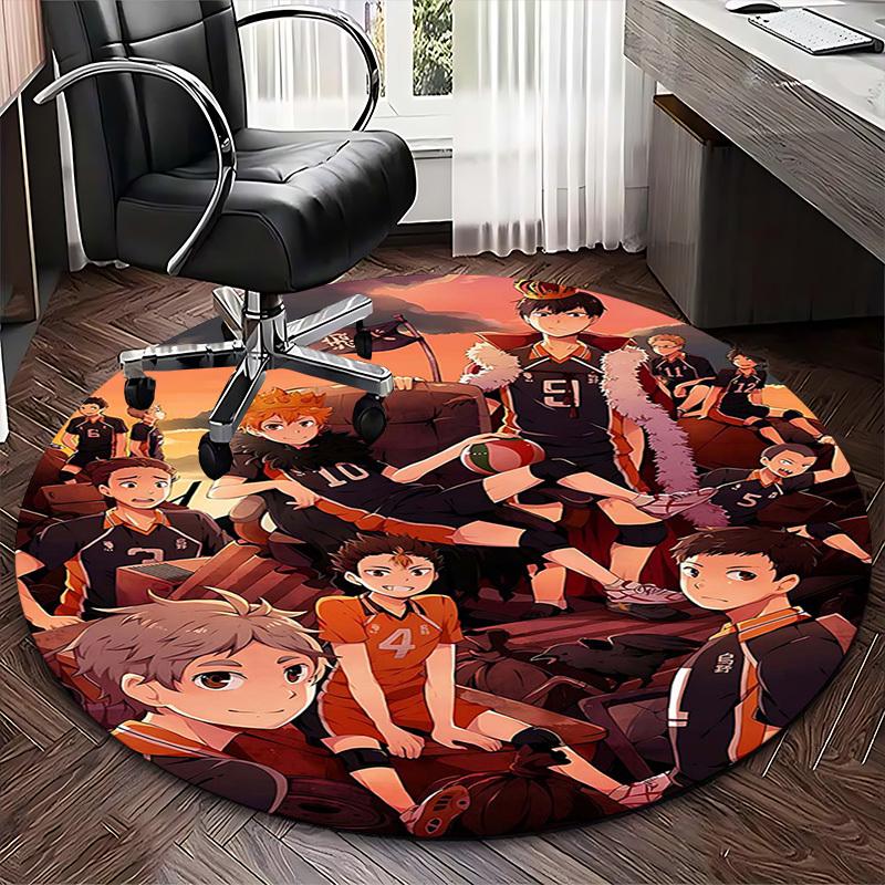 1pc Haikyuu Karasuno High Volleyball Team Round Carpet, Office Chair Mat, Non-Slip Rug, Seasonal Gift, Suitable for Home Decor, Living Room