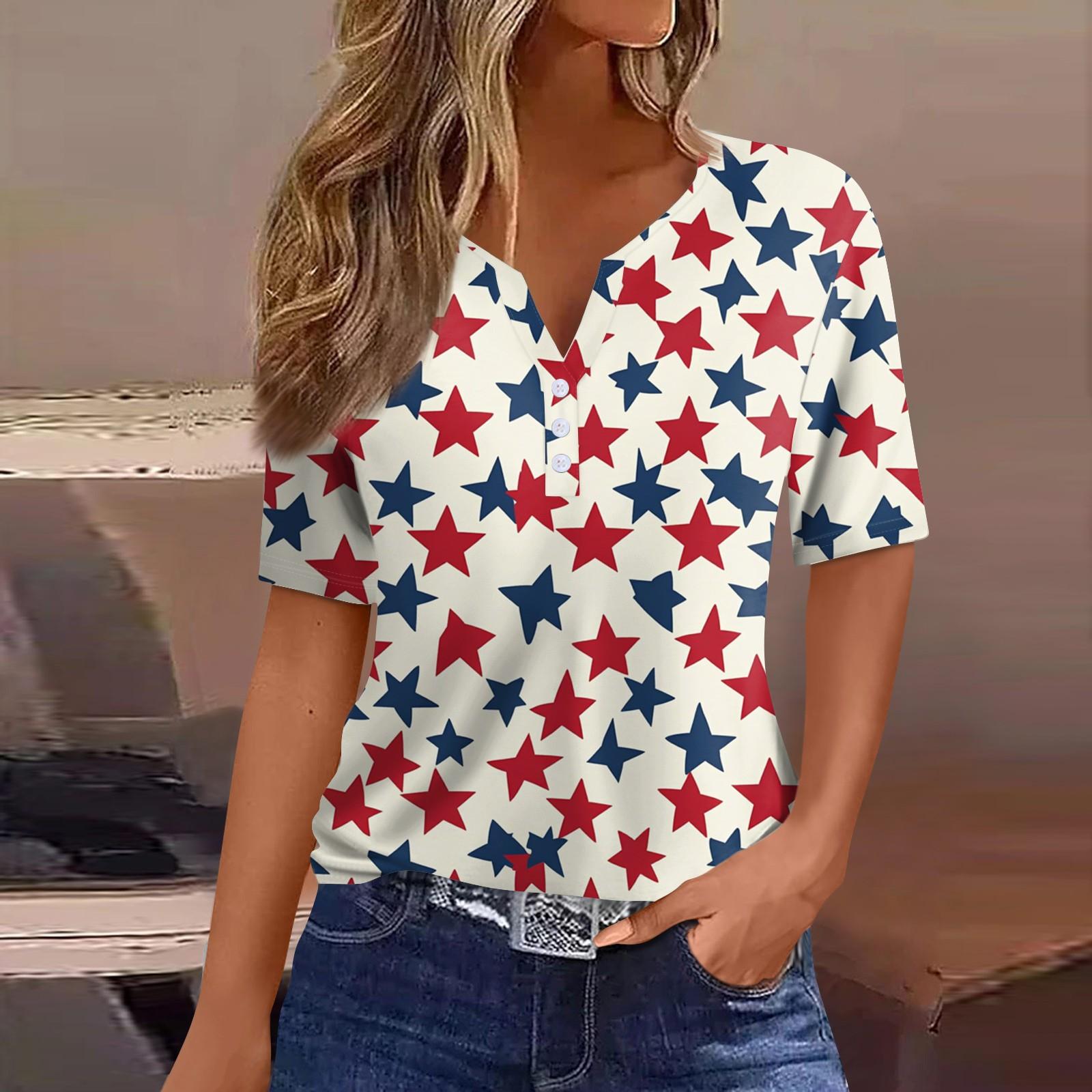 

Жен. Футболка С принтом Пуговицы С короткими рукавами Повседневные Выходные Мода Классический V-образный вырез Обычный Верх S