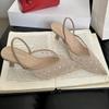 Elegant Mesh Rhinestone Breathable Heels Women Sexy Banquet Pointed Toe Wedding Brides Shoes Luxury Design Brand Slide Sandals