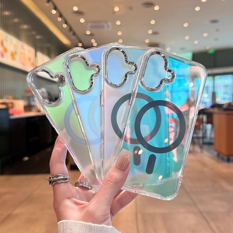 Fantasy Color Laser Silver Sand Applicable To IPhone 16 Promax Magnetic Phone Case Apple 15 Double Sided Coating Anti Fall Cover