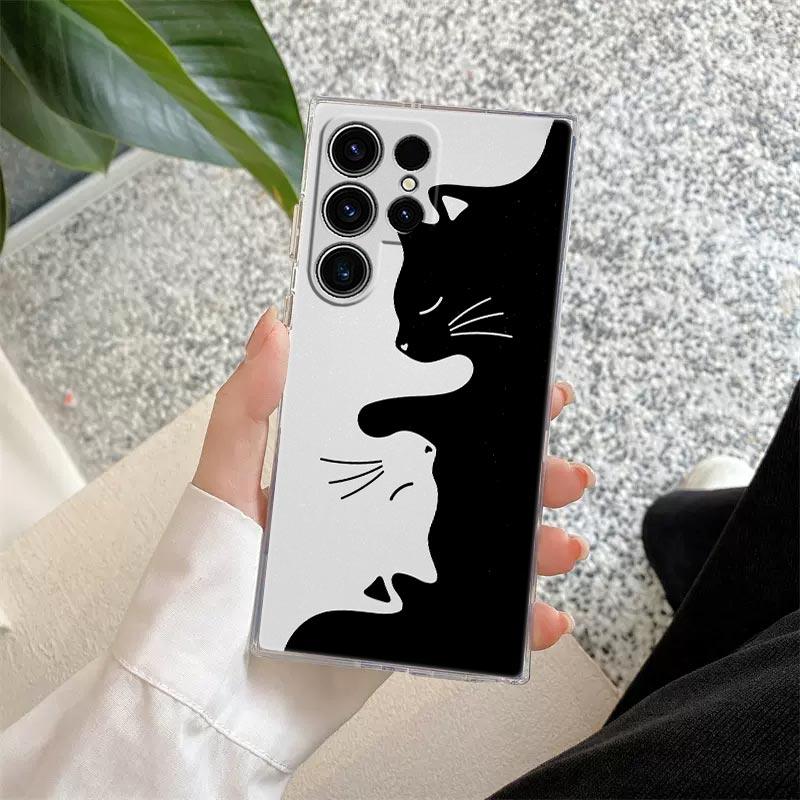 Funny Cute Cat Line Art Clear Case For Samsung Galaxy S26 S25 S24 S23 Ultra S20 S21 FE S22 Plus S26 Ultra S25FE Soft Phone Cover