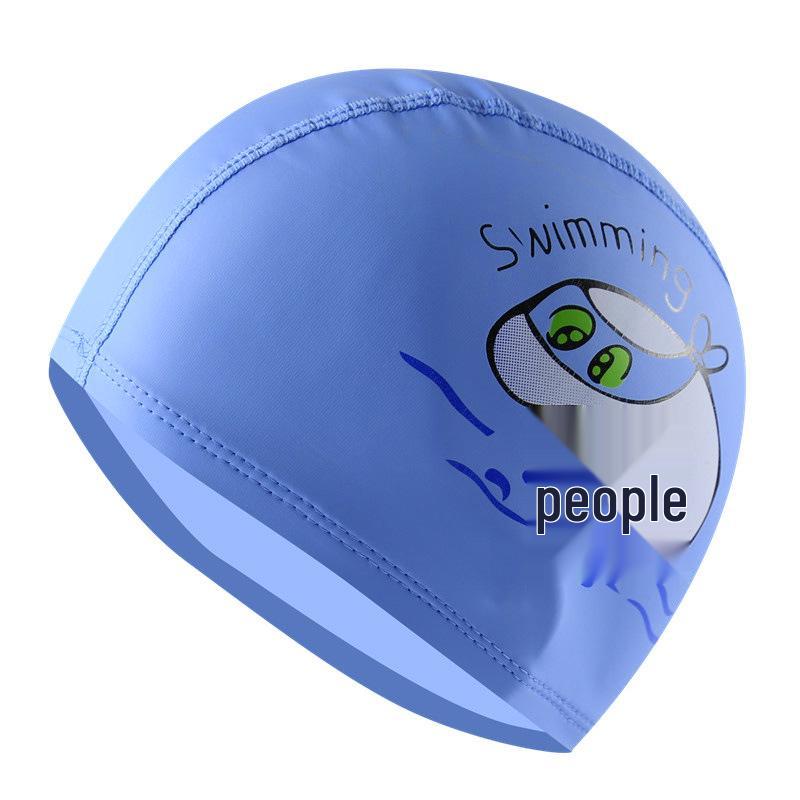Kids' Cartoon Swim Cap with Waterproof Ear Protection & High Elasticity - Comfortable PU Cap for Boys & Girls, Customizable Logo Available.