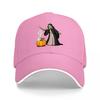 Witch and Pumpkin Halloween Baseball Cap Black Embroidered Design Magic Wand Autumn Theme Adjustable Hat for Adults