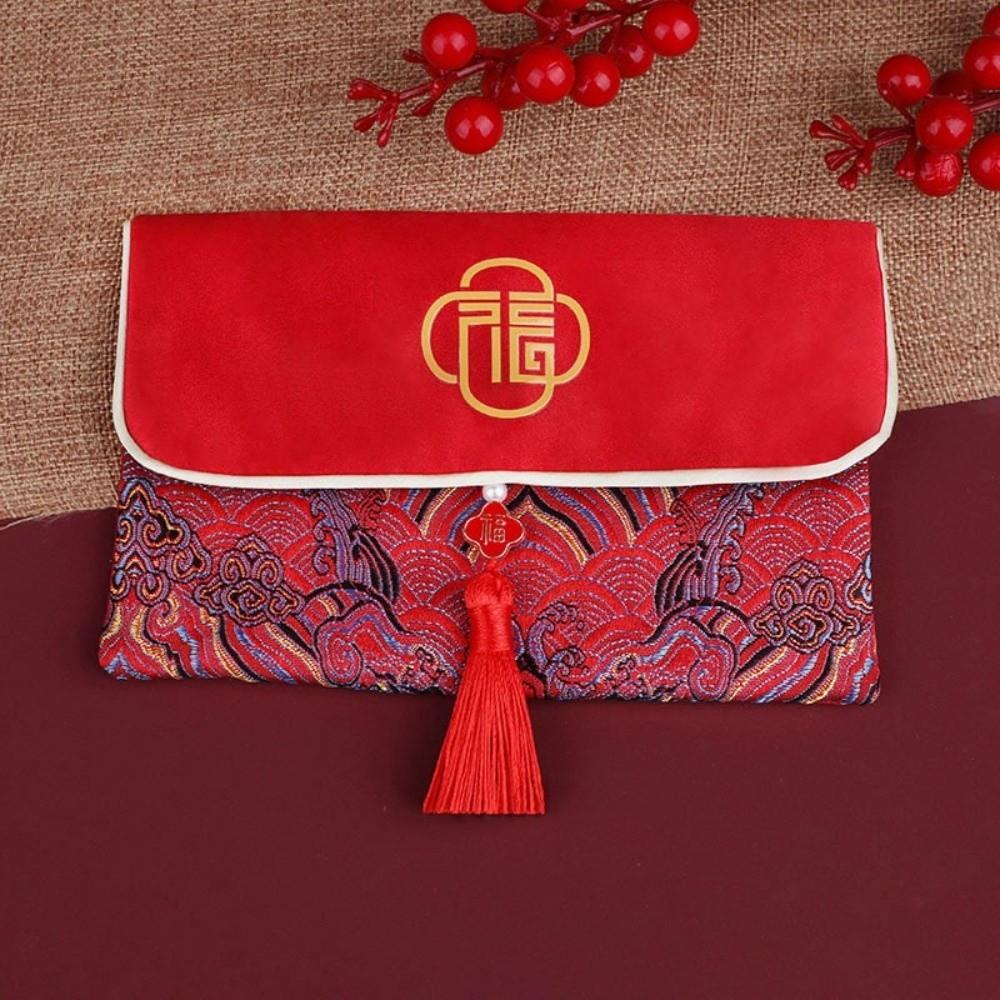 Blessing Words Brocade Red Envelop Embroidery Best Wishes Hongbao Lucky Tassel New Year Red Pockets Lunar New Year