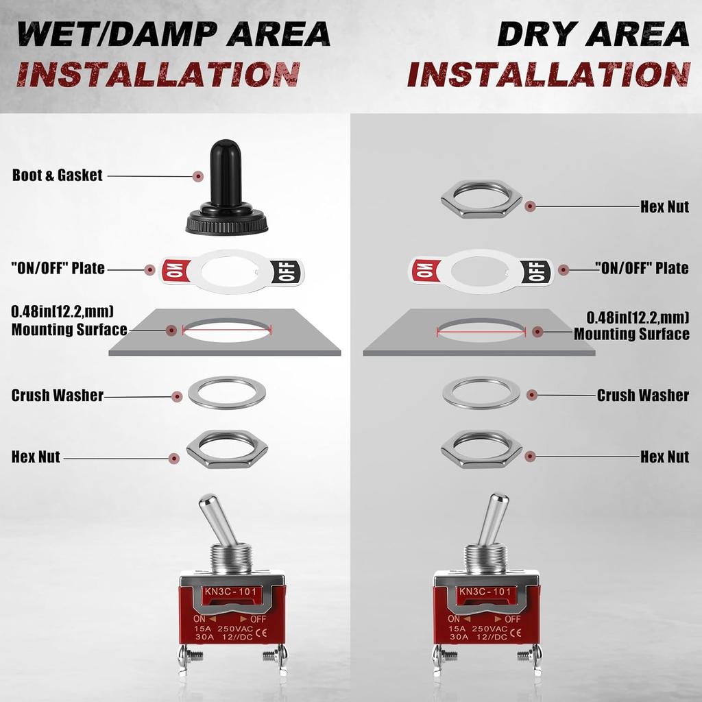 4-Pack Toggle Switches, SPST ON/Off 2-Pin, 12V DC 30A Heavy Duty Waterproof Toggle Switch with Boot Cap Cover for Automotive Marine Car Truck