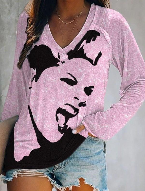 2024 Women's V-Neck NFL Team Long Sleeve T-Shirt with 3D Print Design