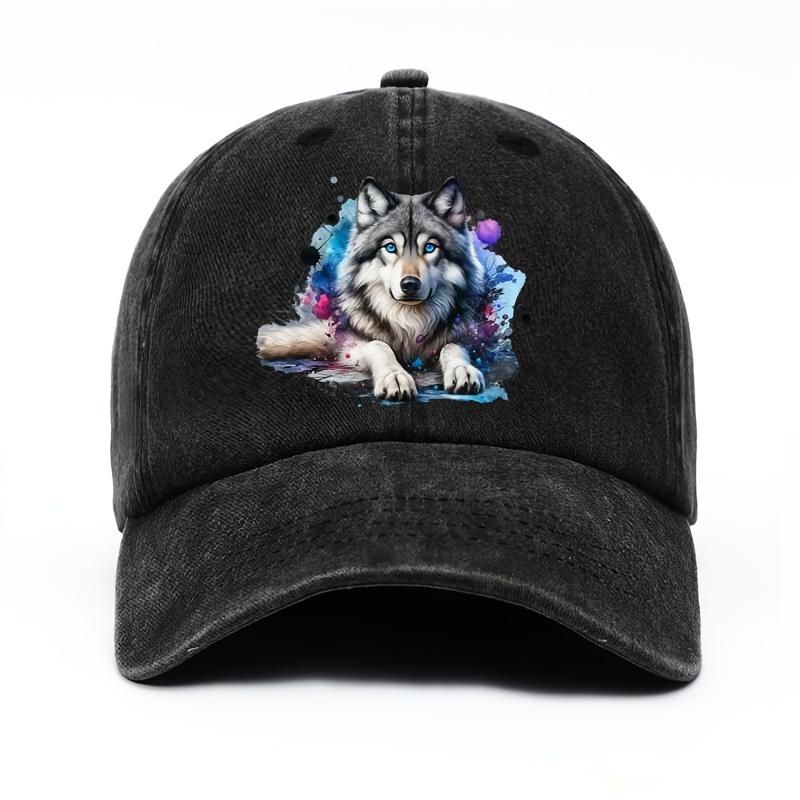Watercolor Wolf Print Baseball Cap Adult Casual Cotton Adjustable Snapback Unisex Streetwear Hat