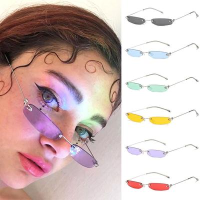 Occhiali da Sole Rettangolari Senza Montatura Lenti Colorate Trasparenti Occhiali Accessori Streetwear per Donne e Uomini