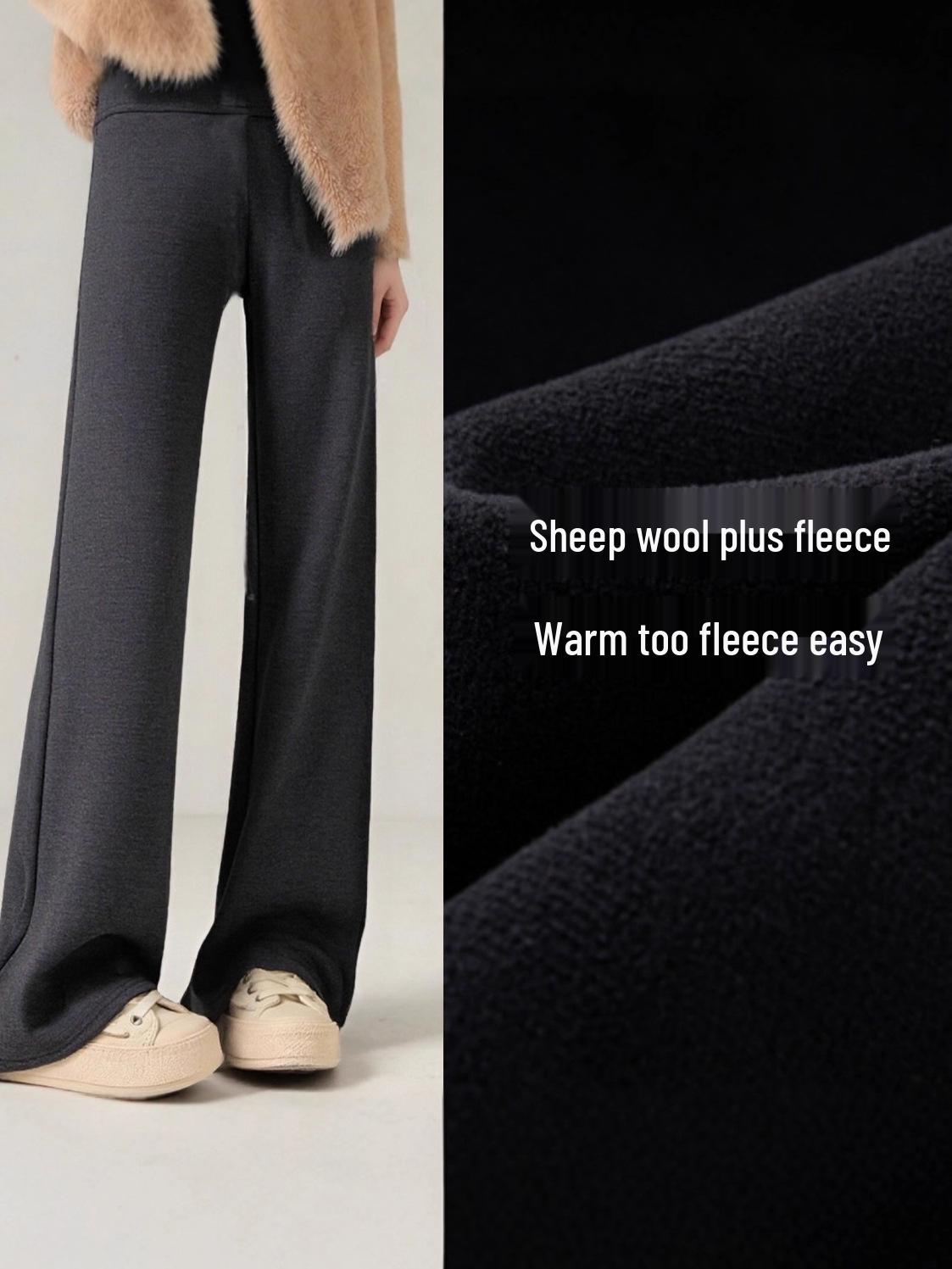 

Women s High-Waist Fleece-Lined Wool Pants with Elastic Waistband and Drawstring - Warm, Comfortable, Wide-Leg for Winter 2025. L