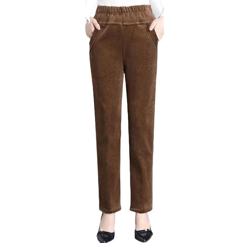 

Плюшевые толстые повседневные брюки, флисовые брюки-карандаш, женские вельветовые теплые брюки с высокой талией, осенне-зимние леггинсы, брюки, женские брюки XXXL коричневый