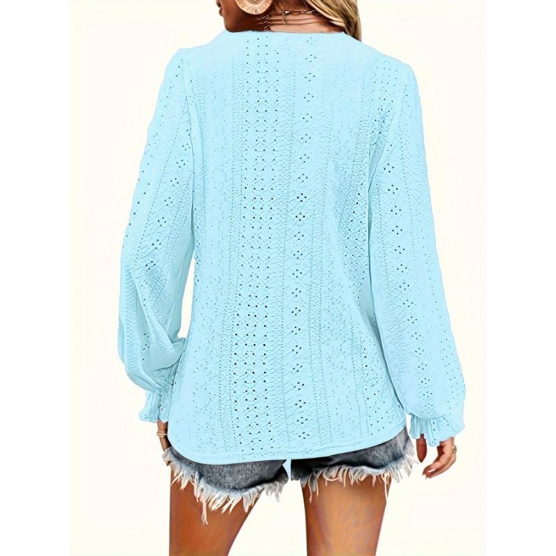 DAFIFY ქალთა მოდა შემთხვევითი გაზაფხული შემოდგომის სოლიდური პრინტით გრძელმკლავიანი V-კისრის ბლუზები და მაისურები