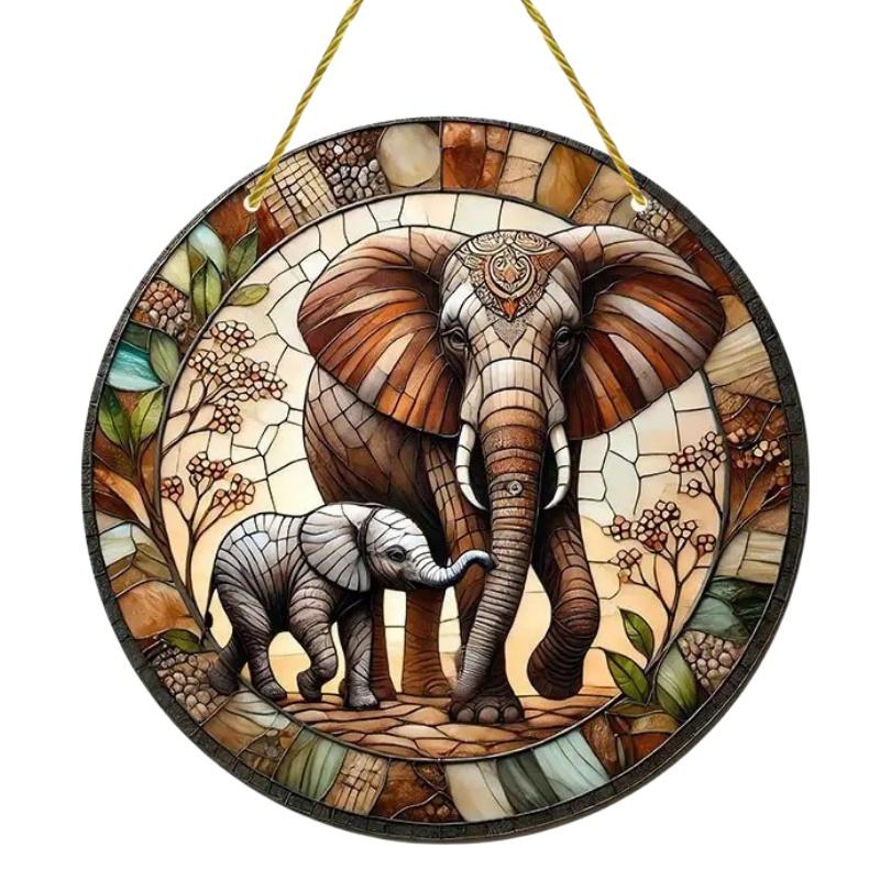Vintage, Vibrant 2D Elephant Acrylic Circular Catcher, Animal Themed, Novelty Home Decor, Perfect Durable for Bedroom