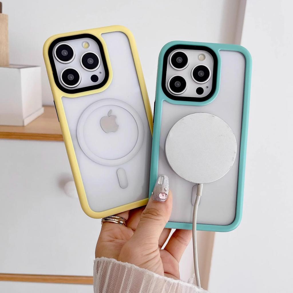 Funda Magnética Transparente de Doble Color Para iPhone 16 Pro Max 16 Plus Funda de Carga Inalámbrica Para iPhone 15 Pro 14 13 Fundas Rígidas