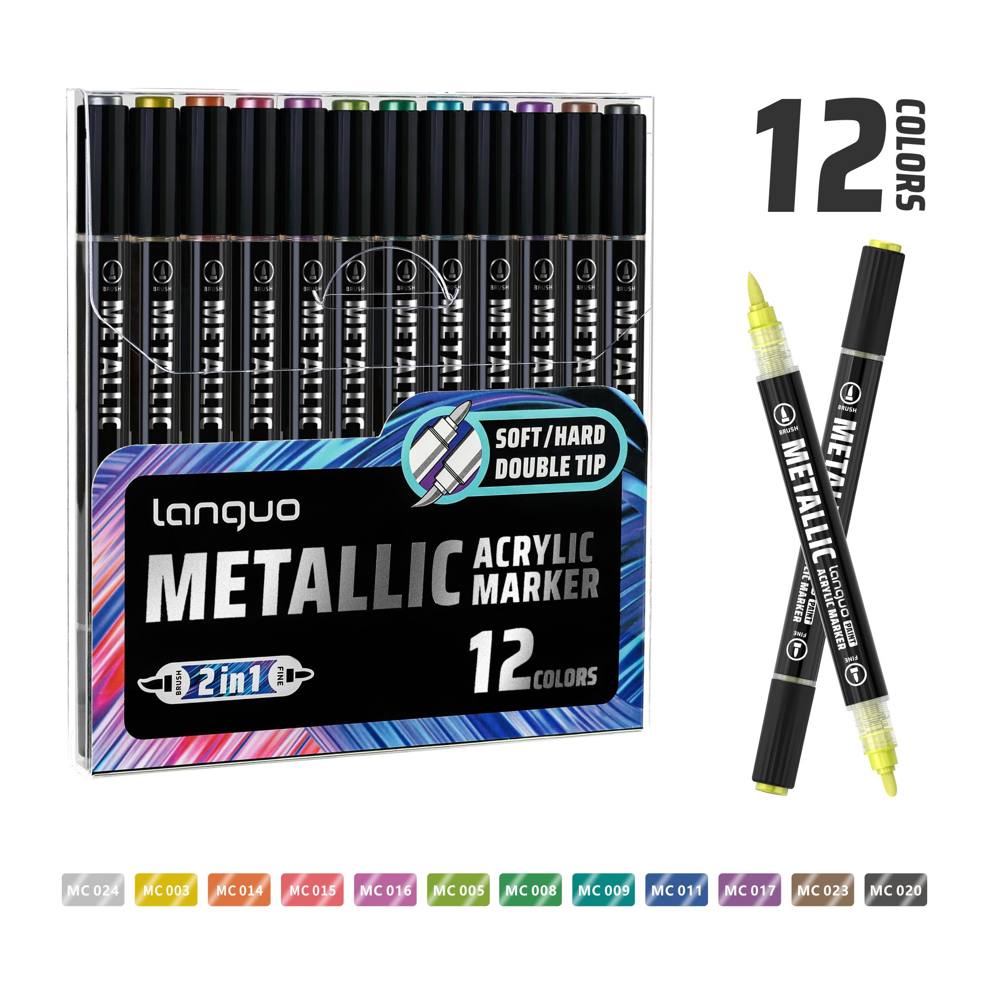 

12/24/48Color LanGuo Dual Tip Acrylic Paint Marker Set for Beginner Professional Artist Drawing Pens Student School Supplies