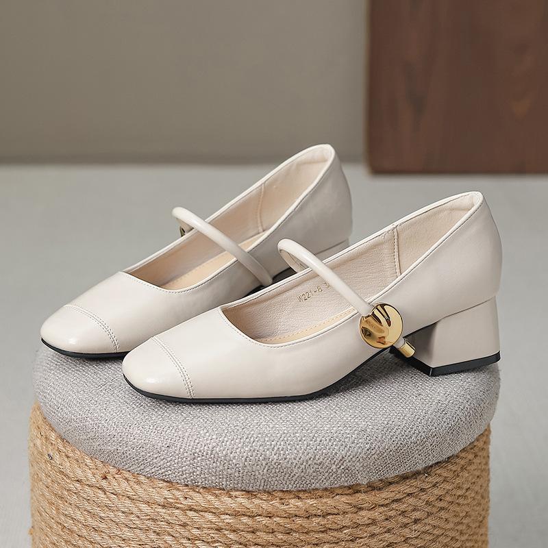 Fashion Elegant Chunky Wedge High Heel Mary Jane Shoes Women Metal Decorative Narrow Buckle Loafers for Women High Quality Women's Shoes