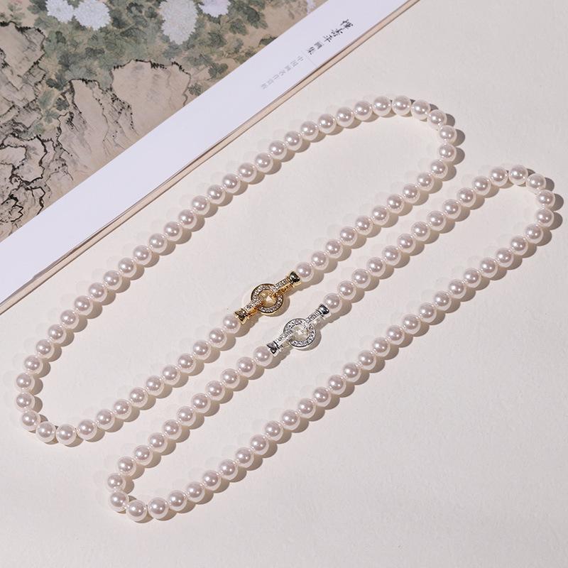 Natural Deep Sea Shell Pearl Necklace & Bracelet Set - Three-Piece Round Choker for Women