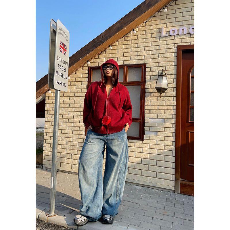 

Brother Nan Slightly Oversized Girls Sexy Street Corridor Shape Machete Denim Female Plus Size High Waist Loose Retro Straight-Leg Pants New Arrival Blue XL
