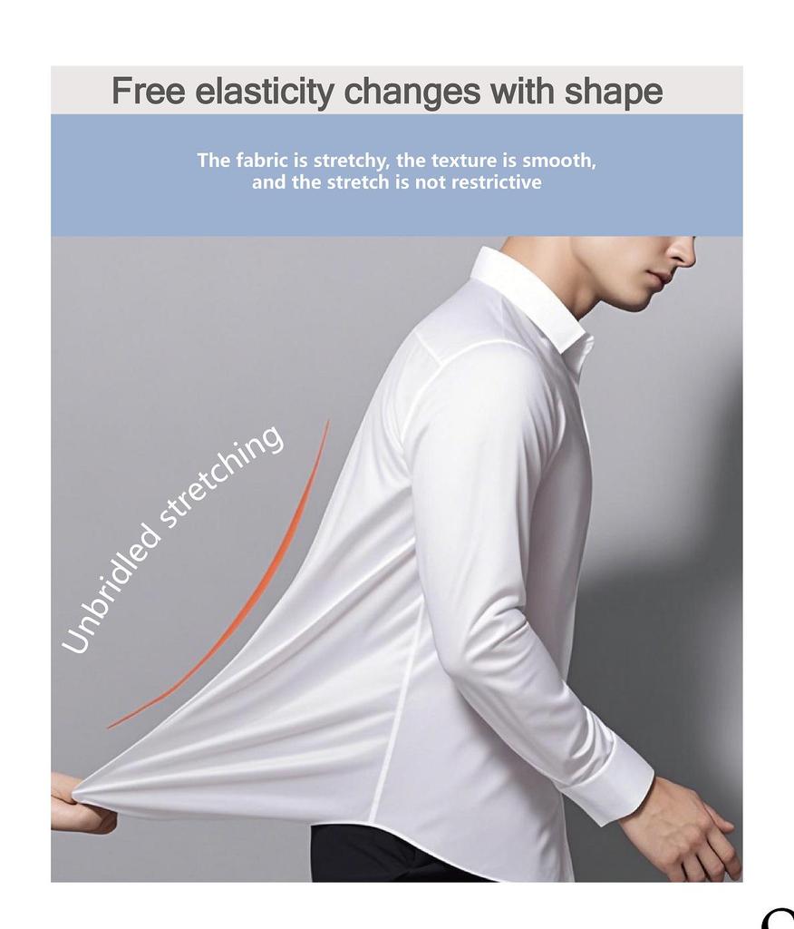 Men's White Four-Way Stretch Wrinkle-Resistant Long Sleeve Shirt - Formal and Casual Plus Size