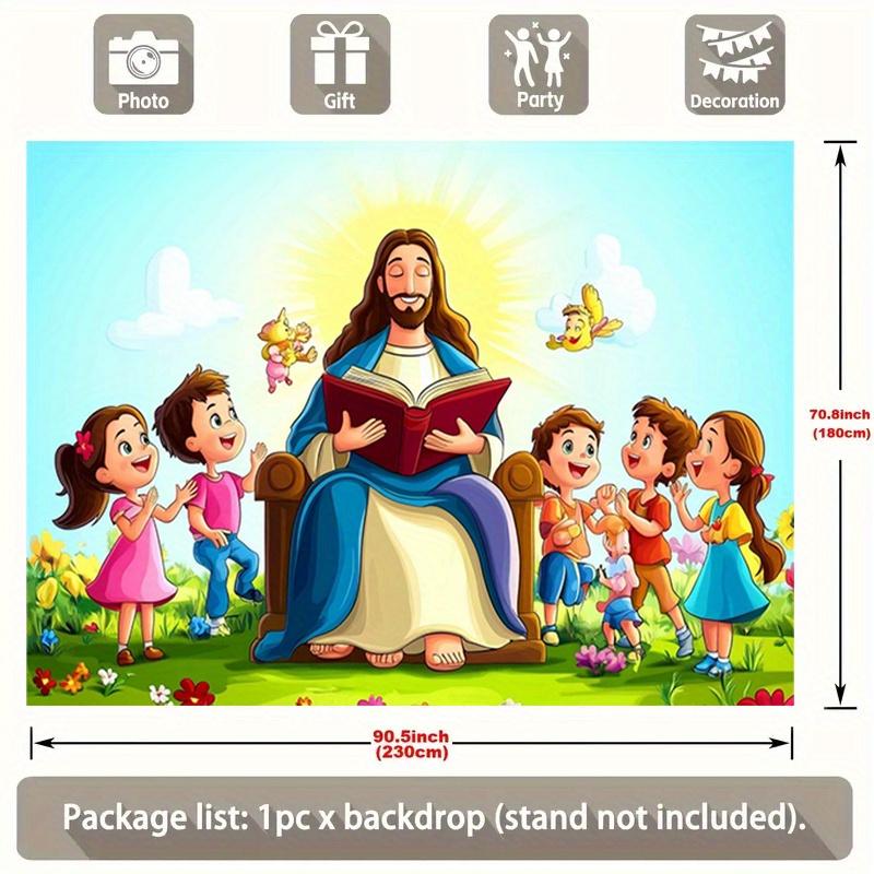1 Jesus Teaching Children Religious Party Banner - Polyester Fabric Wall Decoration, Party Background | Bright Wall Banner